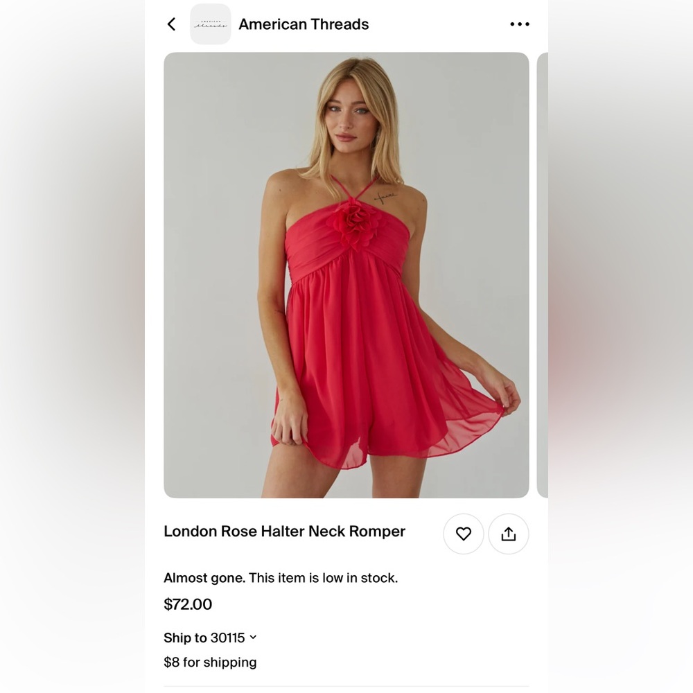 hot pink/dark rose colored light weight american threads size medium romper